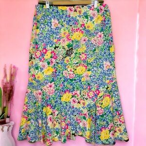 Sag Harbor Y2K Silky Floral Print Multicolored Lightweight Flowy Midi Skirt 16